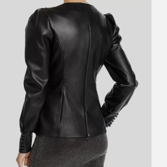 AQUA Luxe Puff-Sleeve Faux Leather Top - Size 10 - Picture 3 of 6